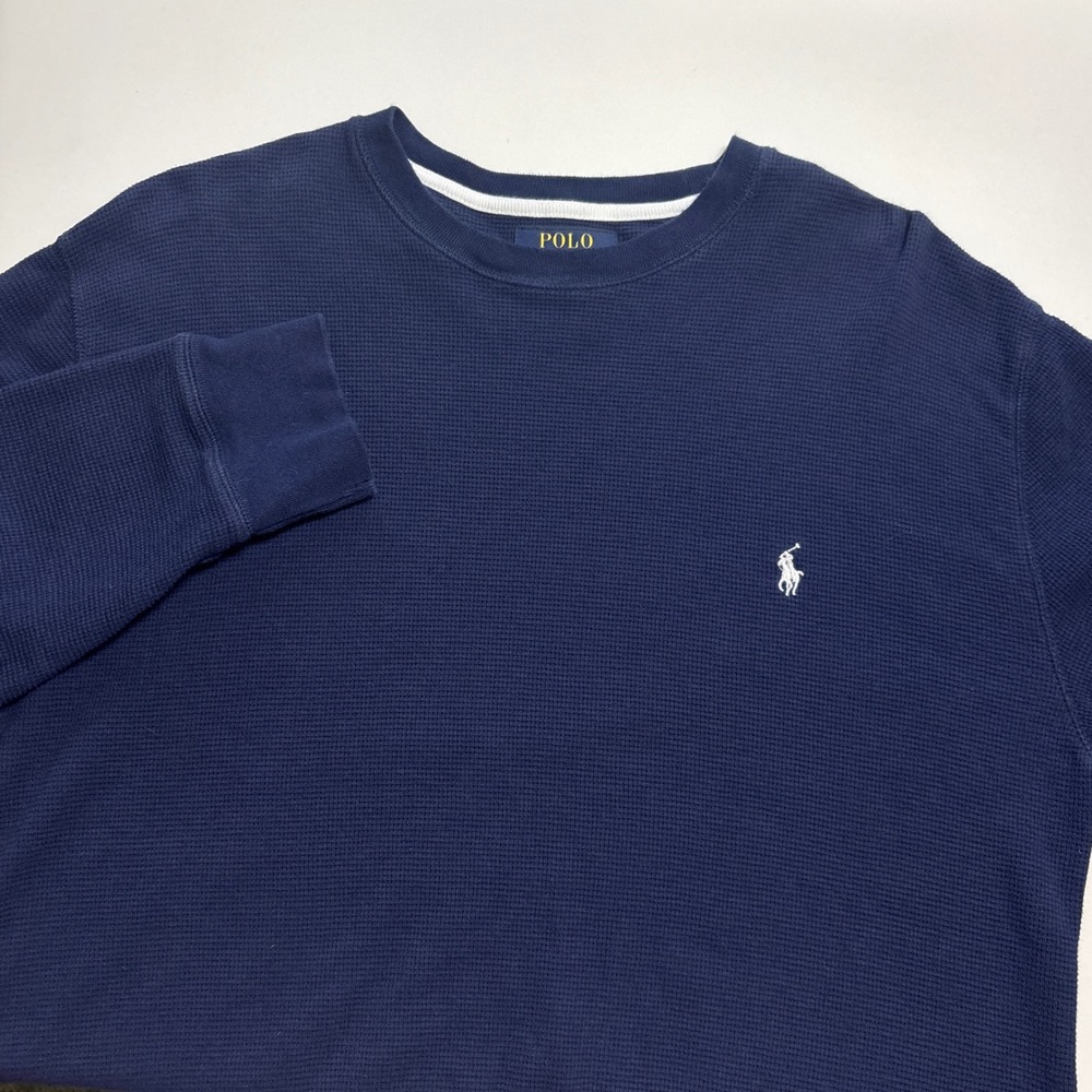 Polo Ralph Lauren Waffle Knit Thermal Men's Large Navy Blue Long Sleeve Shirt